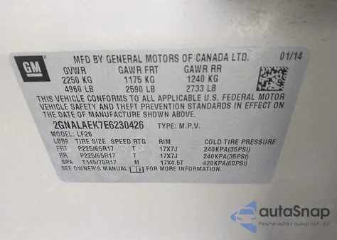 2014 Chevrolet Equinox Ls from USA, damaged, VIN 2GNALAEK7E6230426